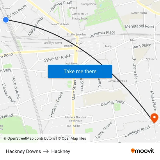 Hackney Downs Platform 3 to Hackney map
