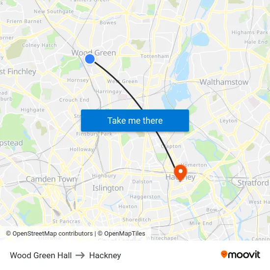 Wood Green Hall to Hackney map