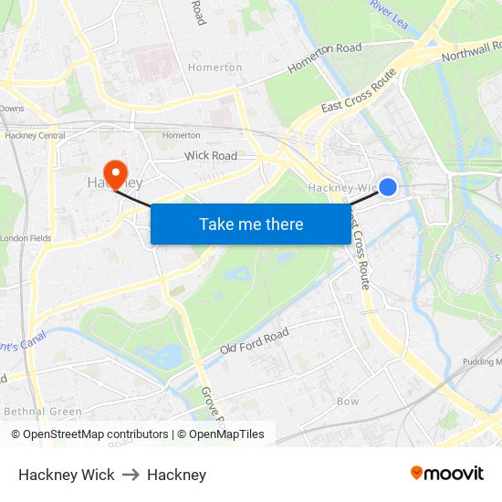 Hackney Wick (Platform 2) to Hackney map