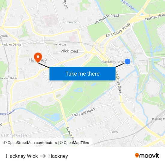 Hackney Wick (Platform 2) to Hackney map