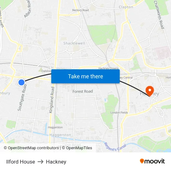 Ilford House to Hackney map