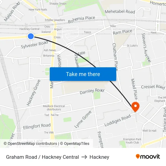 Graham Road / Hackney Central to Hackney map