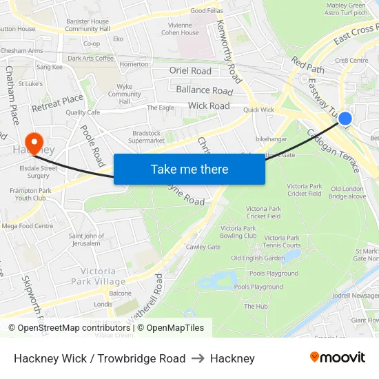 Hackney Wick / Trowbridge Road to Hackney map