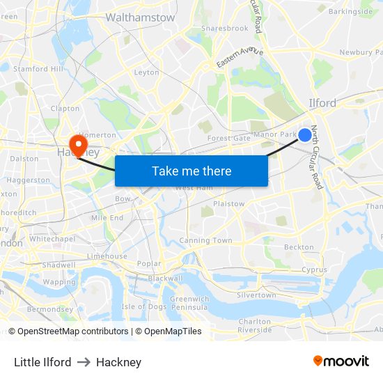 Little Ilford to Hackney map