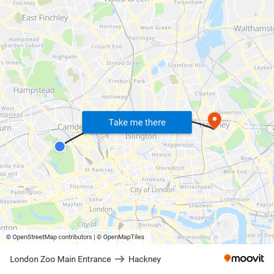 London Zoo Main Entrance to Hackney map