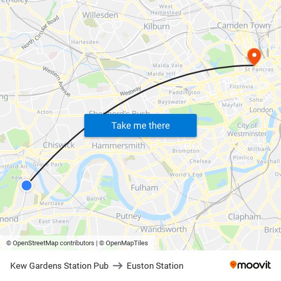 Kew Gardens Station Pub to Euston Station map