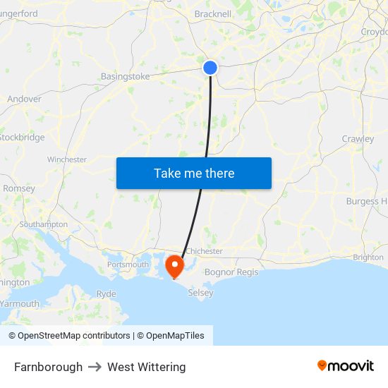 Farnborough to West Wittering map