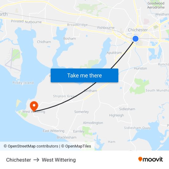 Chichester to West Wittering map