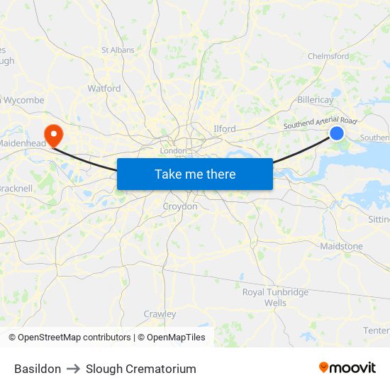 Basildon to Slough Crematorium map