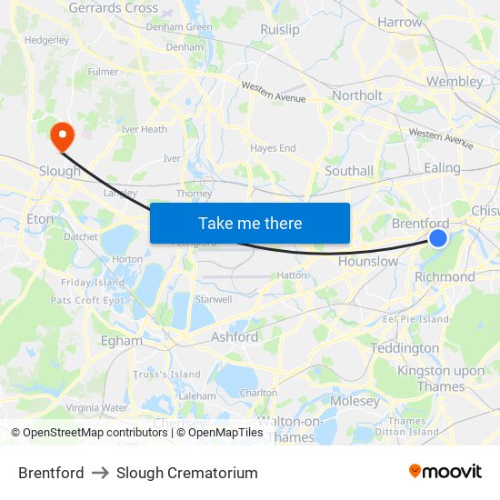 Brentford to Slough Crematorium map