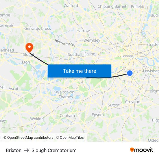 Brixton to Slough Crematorium map