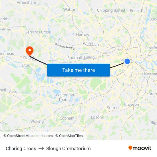 Charing Cross to Slough Crematorium map