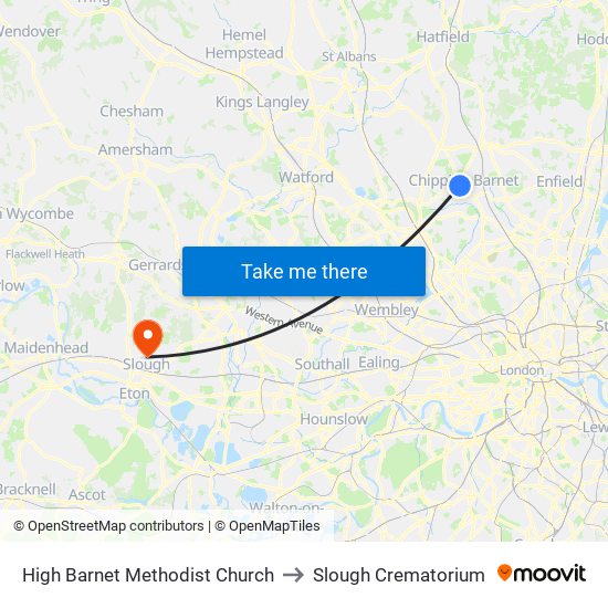 High Barnet Methodist Church to Slough Crematorium map
