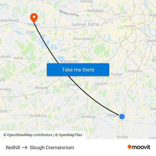 Redhill to Slough Crematorium map