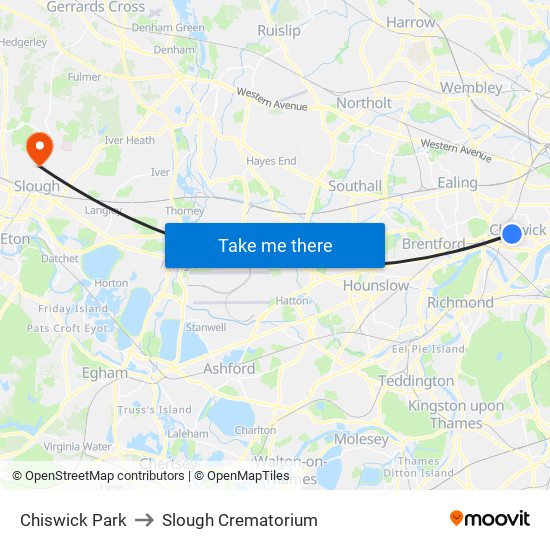 Chiswick Park to Slough Crematorium map