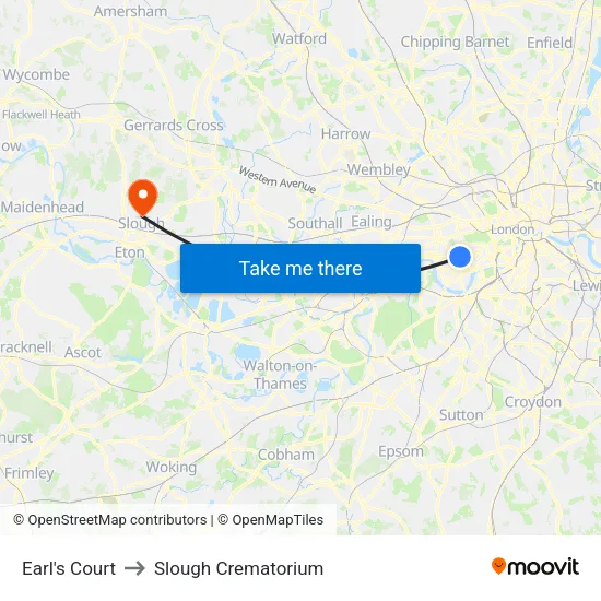 Earl's Court to Slough Crematorium map