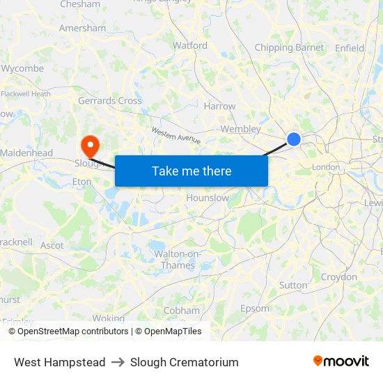 West Hampstead to Slough Crematorium map