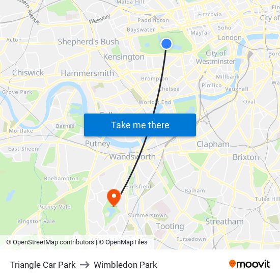 Triangle Car Park to Wimbledon Park map