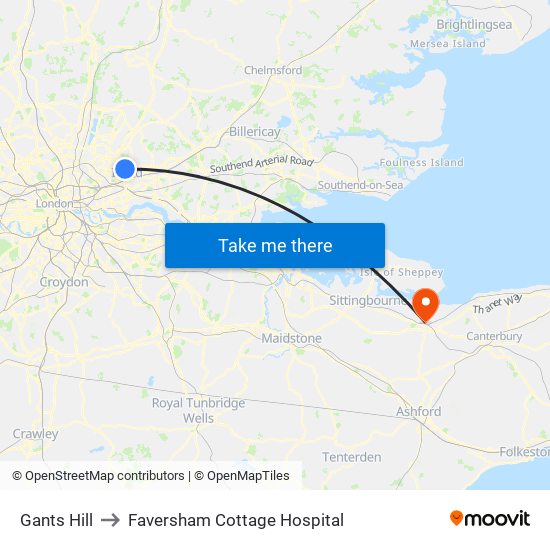 Gants Hill to Faversham Cottage Hospital map