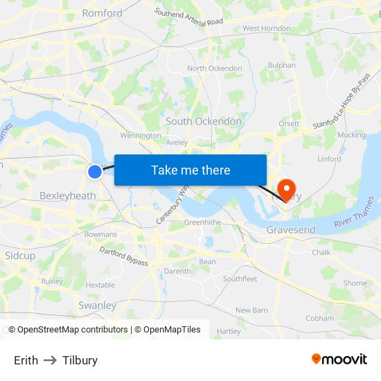 Erith to Tilbury map