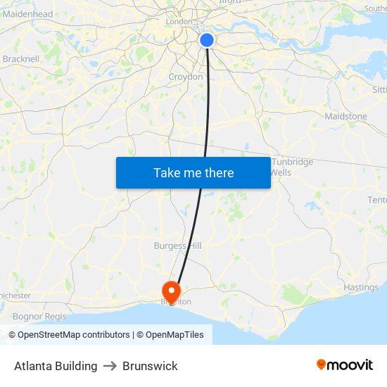 Atlanta Building to Brunswick map
