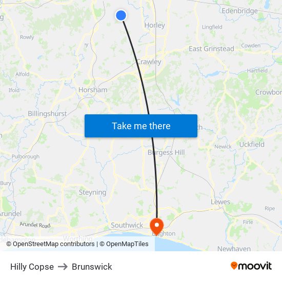 Hilly Copse to Brunswick map