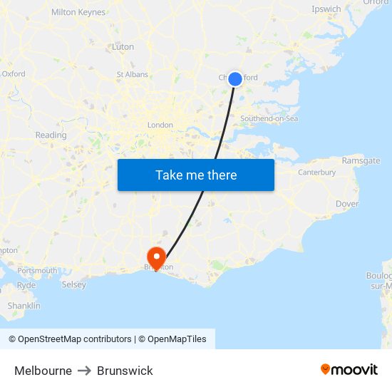 Melbourne to Brunswick map