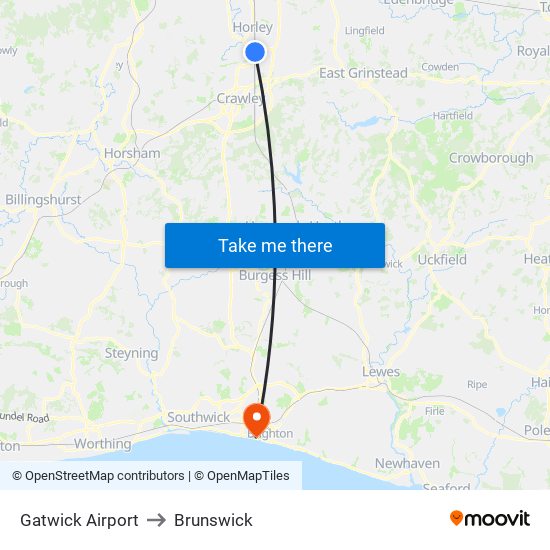 Gatwick Airport to Brunswick map