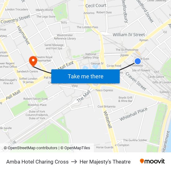 Amba Hotel Charing Cross to Her Majesty's Theatre map