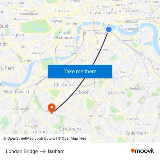 London Bridge to Balham map