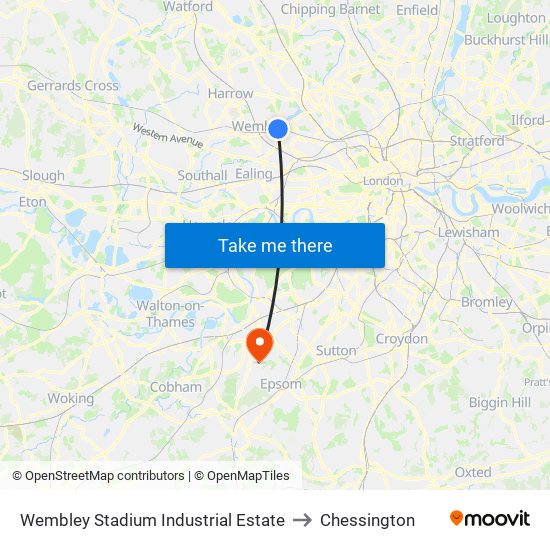Wembley Stadium Industrial Estate to Chessington map