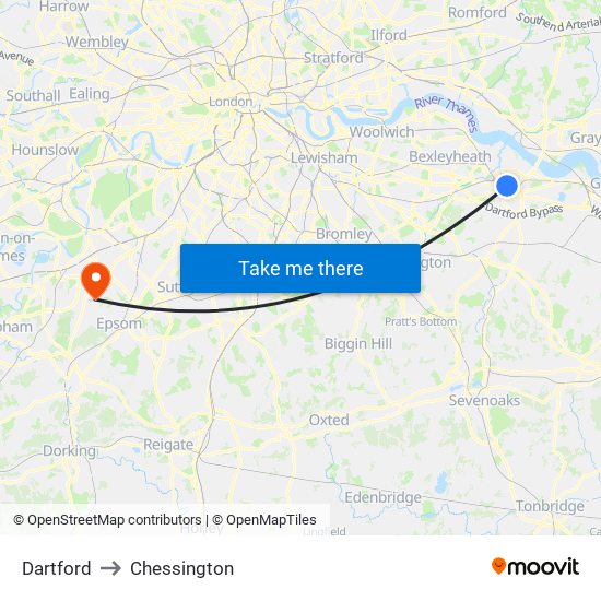 Dartford to Chessington map