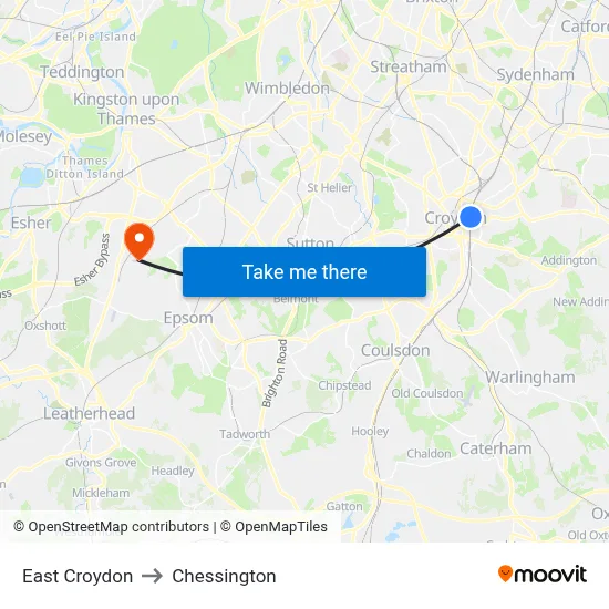 East Croydon to Chessington map