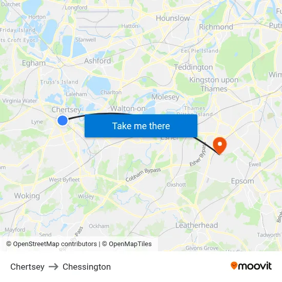 Chertsey to Chessington map