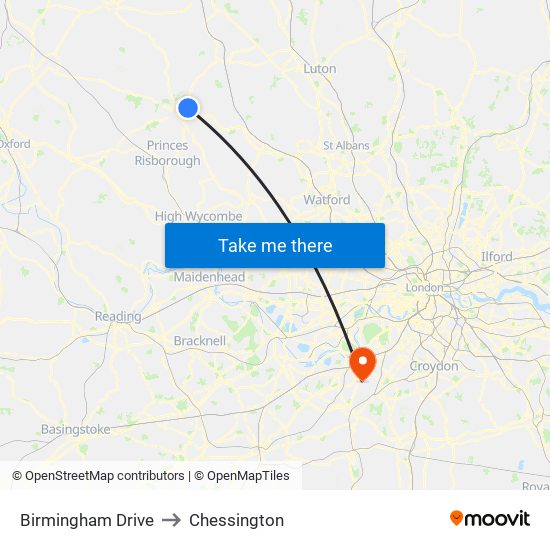 Birmingham Drive to Chessington map