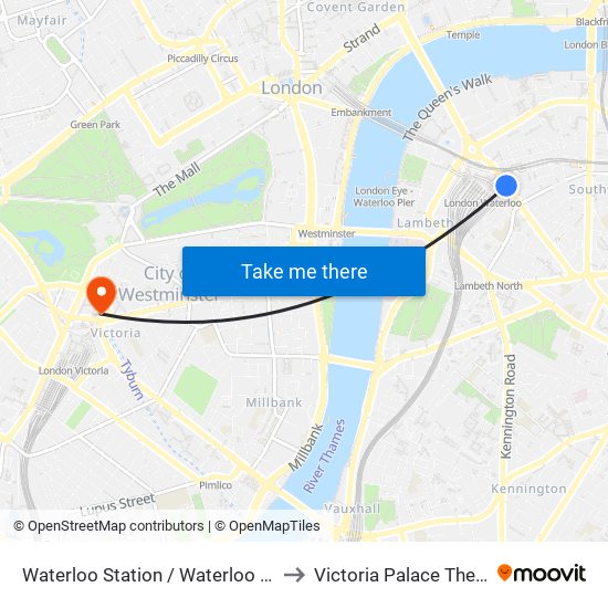 Waterloo Station / Waterloo Road to Victoria Palace Theatre map