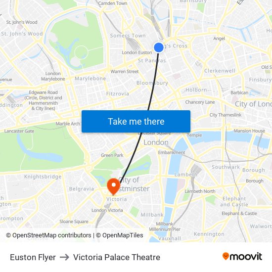 Euston Flyer to Victoria Palace Theatre map