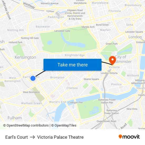 Earl's Court to Victoria Palace Theatre map