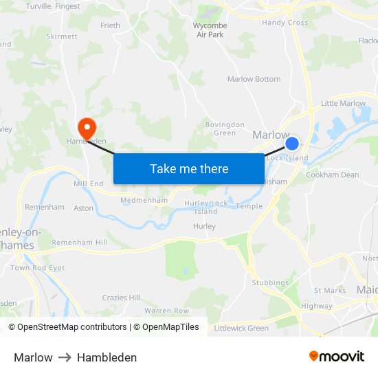 Marlow to Hambleden map