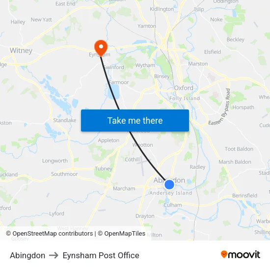 Abingdon to Eynsham Post Office map