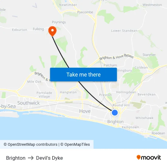 Brighton to Devil's Dyke map