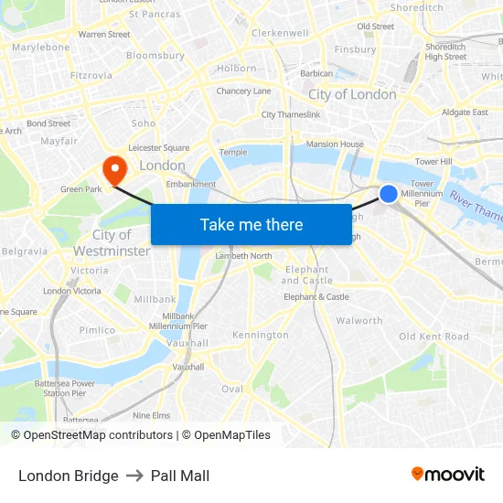 London Bridge to Pall Mall map