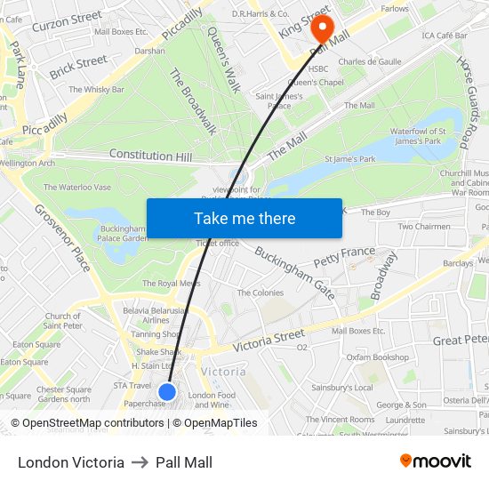 London Victoria to Pall Mall map