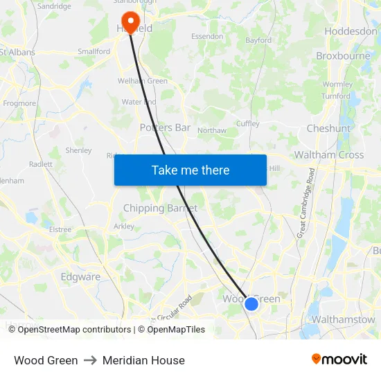 Wood Green to Meridian House map
