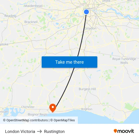 London Victoria to Rustington map