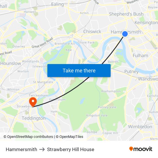 Hammersmith to Strawberry Hill House map