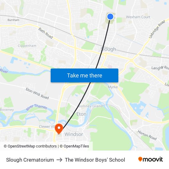 Slough Crematorium to The Windsor Boys' School map