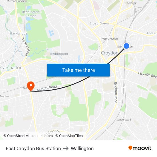 East Croydon Bus Station to Wallington map