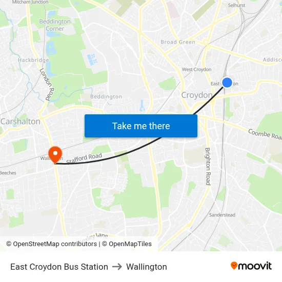 East Croydon Bus Station to Wallington map