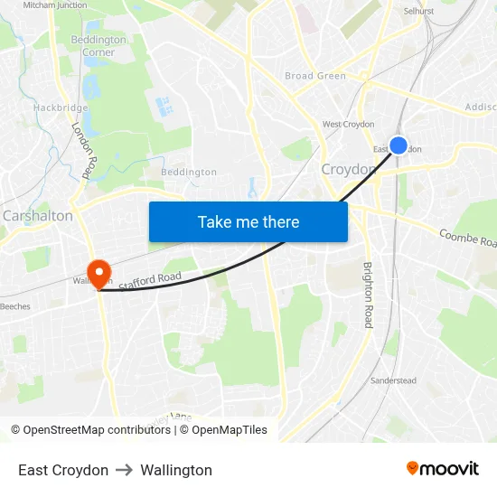 East Croydon to Wallington map
